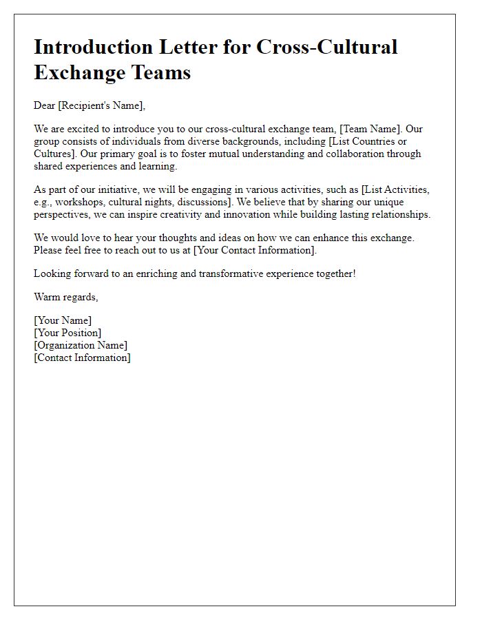 Letter template of introduction for cross-cultural exchange teams