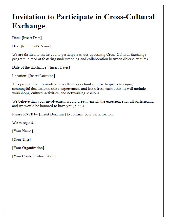 Letter template of invitation to participate in cross-cultural exchange