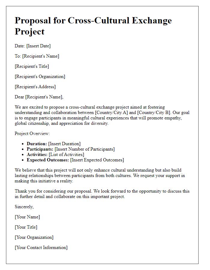 Letter template of proposal for a cross-cultural exchange project