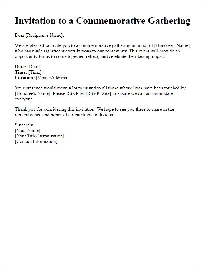 Letter template of involvement invitation for commemorative gathering