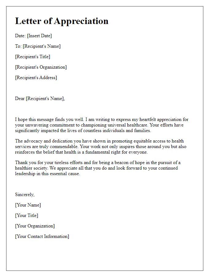 Letter template of appreciation for universal healthcare champions