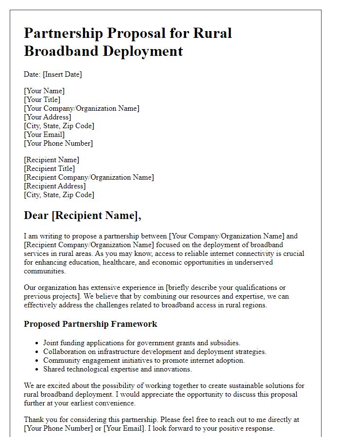 Letter template of proposal for partnership in rural broadband deployment.