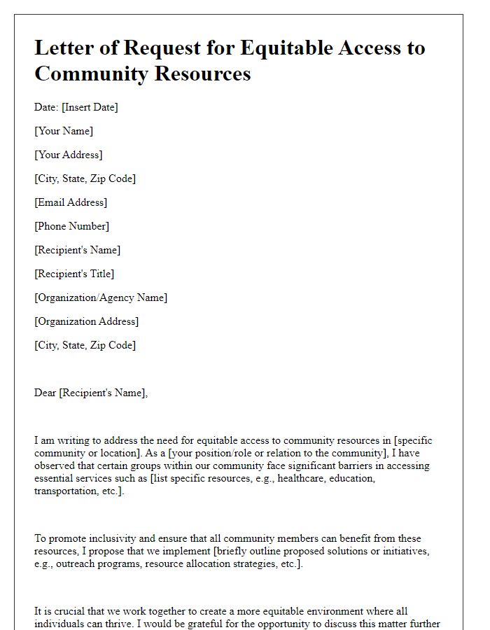 Letter template of equitable access to community resources.