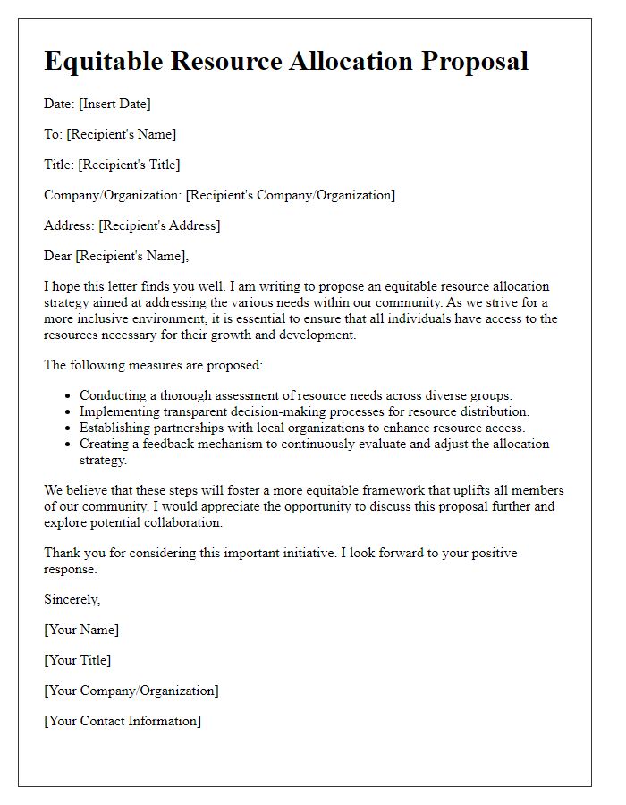 Letter template of equitable resource allocation proposal.