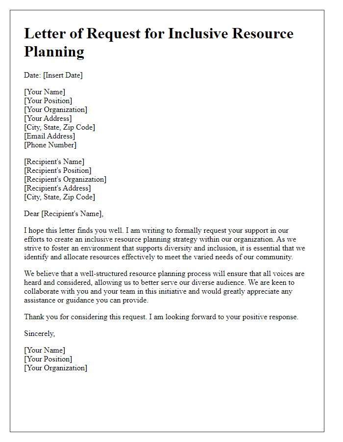 Letter template of request for inclusive resource planning.