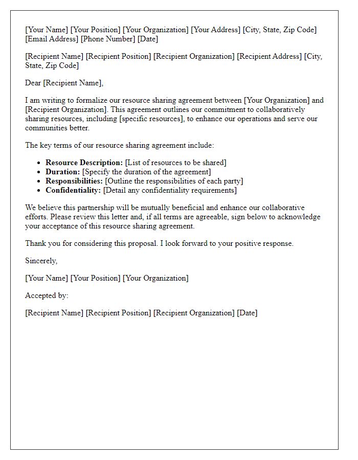 Letter template of resource sharing agreement.