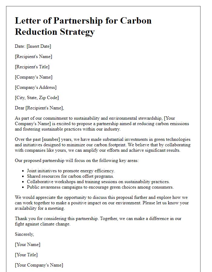 Letter template of carbon reduction strategy for corporate partnership.