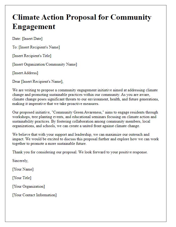 Letter template of climate action proposal for community engagement.