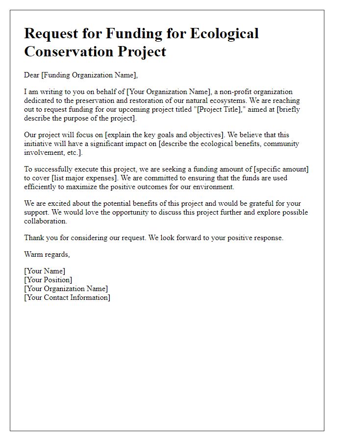 Letter template of ecological conservation request for funding.