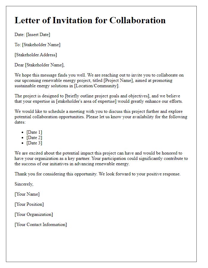 Letter template of renewable energy project for stakeholder collaboration.