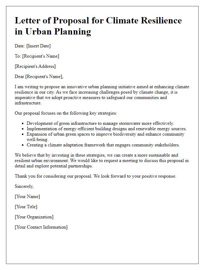 Letter template of urban planning for climate resilience proposal.