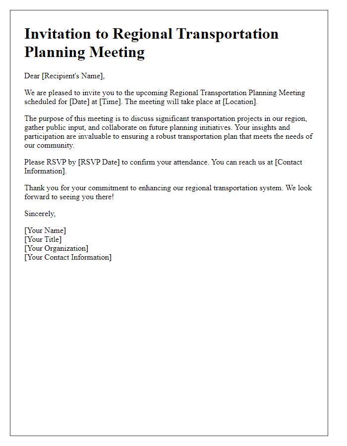 Letter template of invitation to regional transportation planning meetings