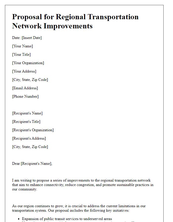 Letter template of proposal for regional transportation network improvements