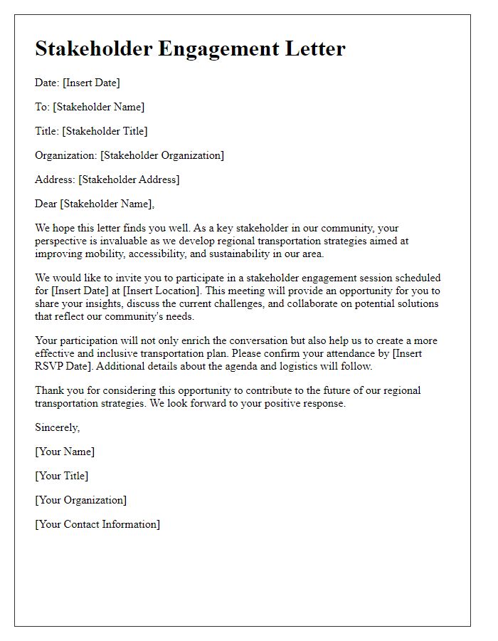 Letter template of stakeholder engagement for regional transportation strategies