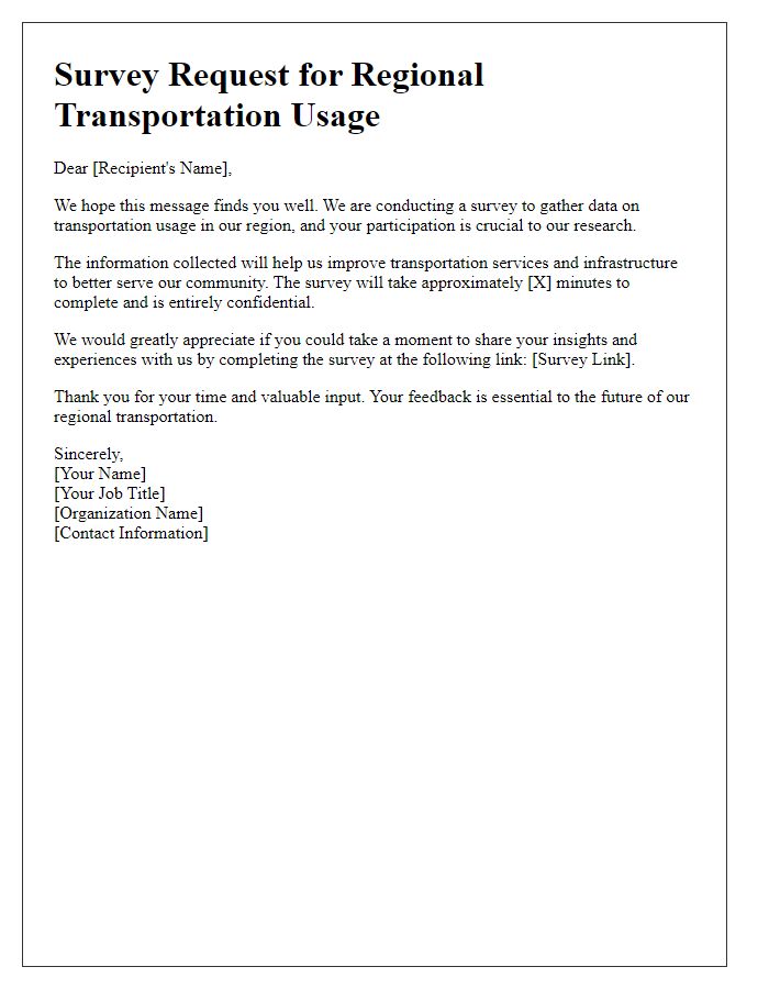 Letter template of survey request for regional transportation usage