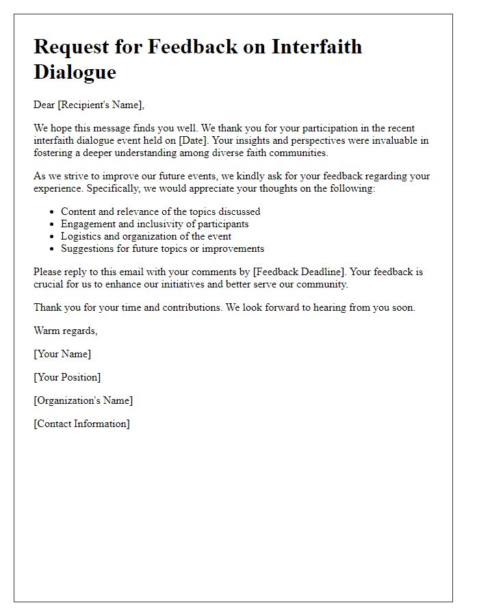 Letter template of feedback solicitation for interfaith dialogue