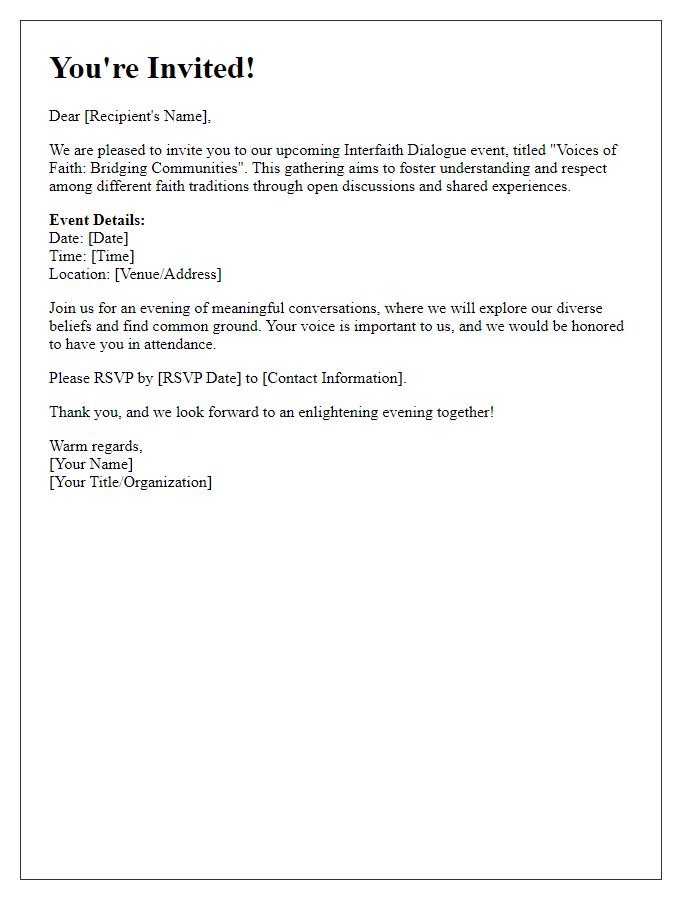 Letter template of invitation for an interfaith dialogue event