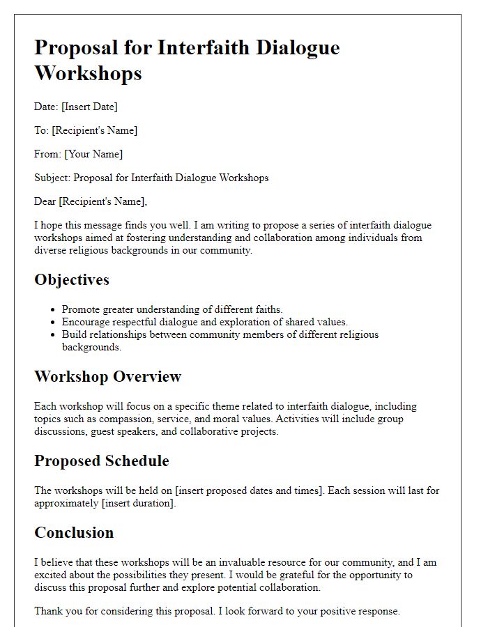 Letter template of proposal for interfaith dialogue workshops