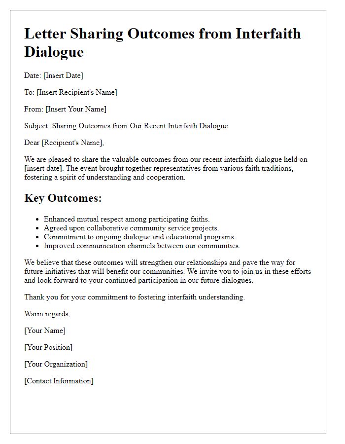 Letter template of sharing outcomes from interfaith dialogue