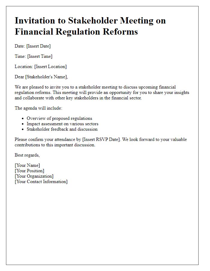 Letter template of a stakeholder meeting invitation regarding financial regulation reforms.