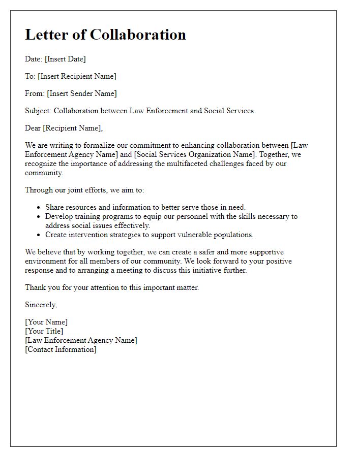 Letter template of collaborative efforts between law enforcement and social services