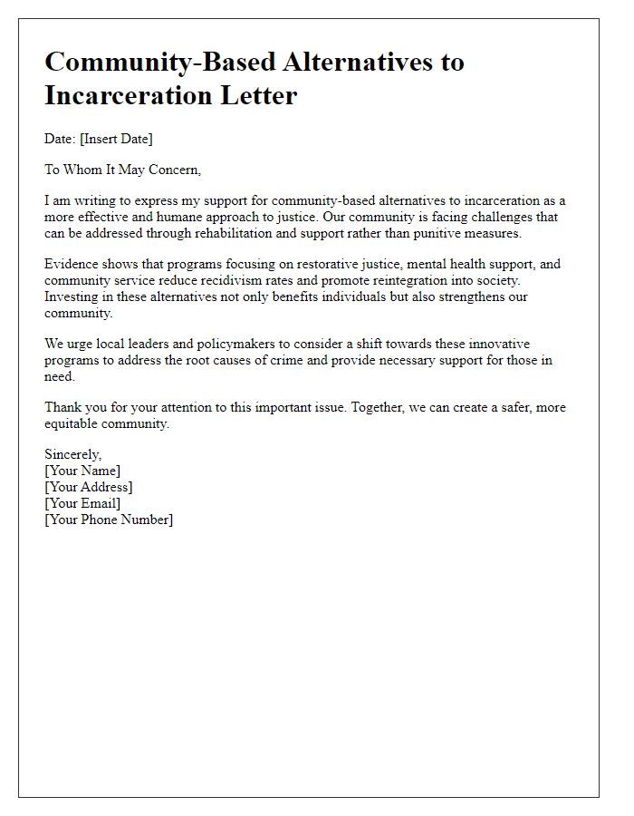 Letter template of community-based alternatives to incarceration