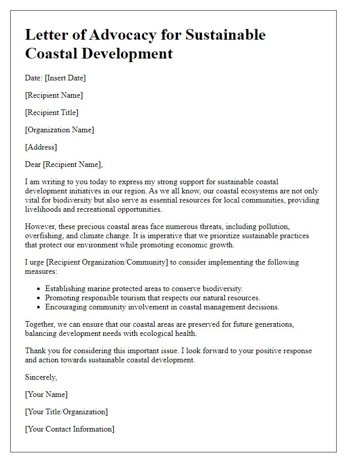 Letter template of advocacy for sustainable coastal development