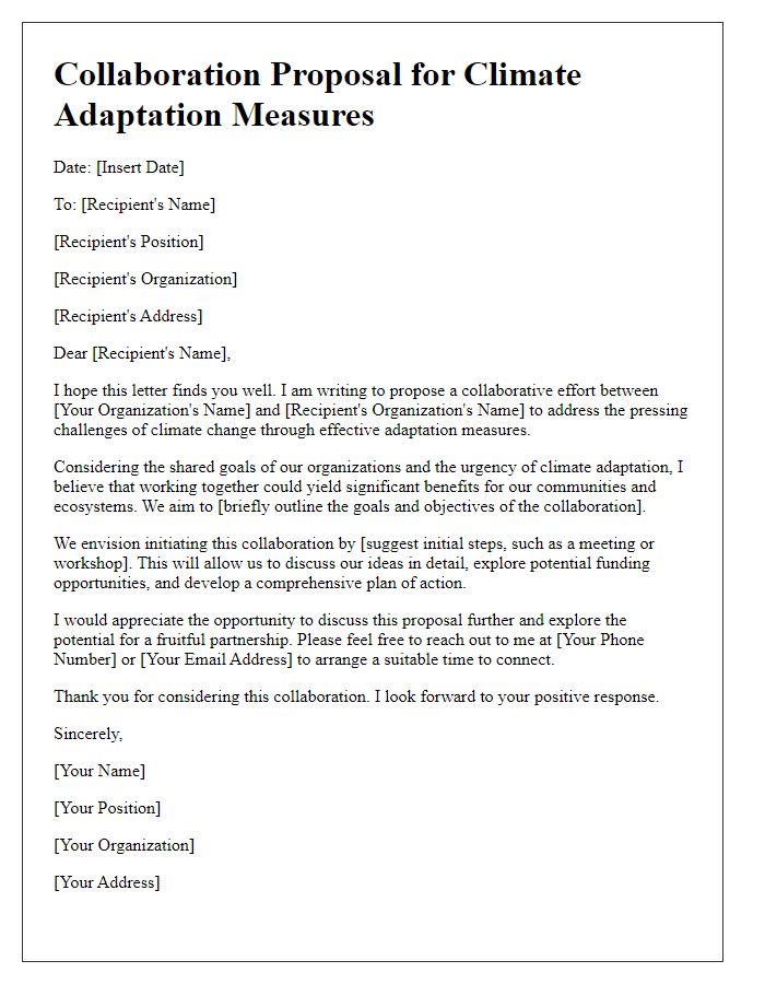 Letter template of collaboration for climate adaptation measures