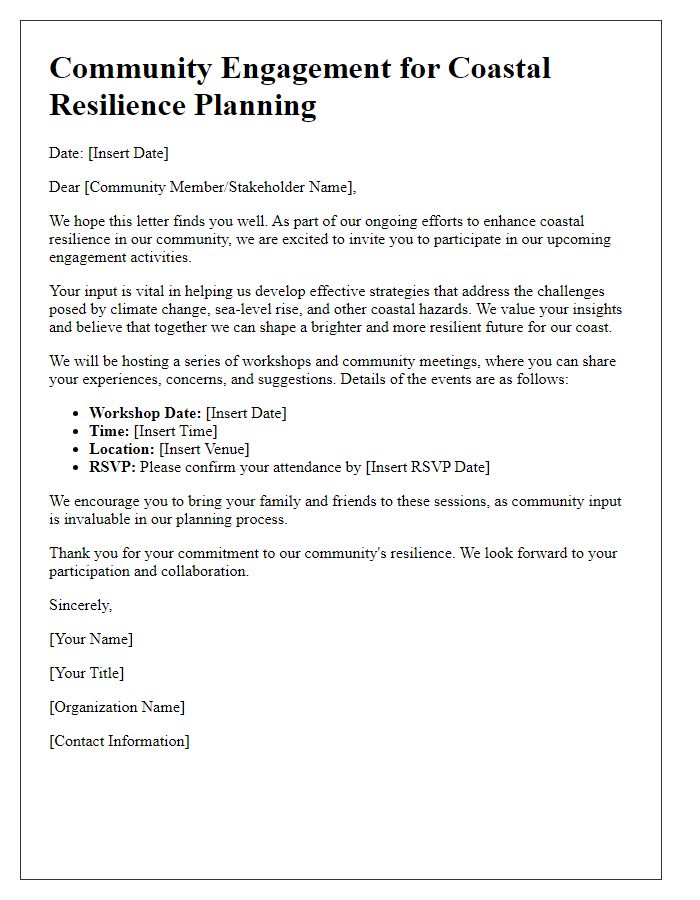 Letter template of community engagement for coastal resilience planning