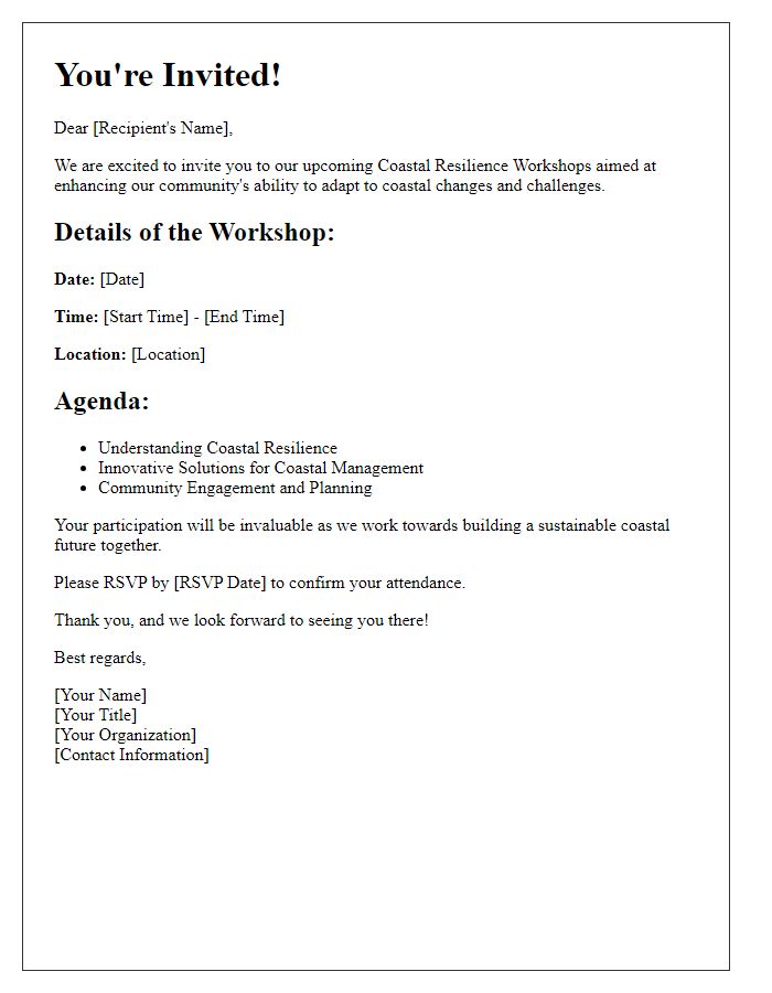 Letter template of invitation to coastal resilience workshops