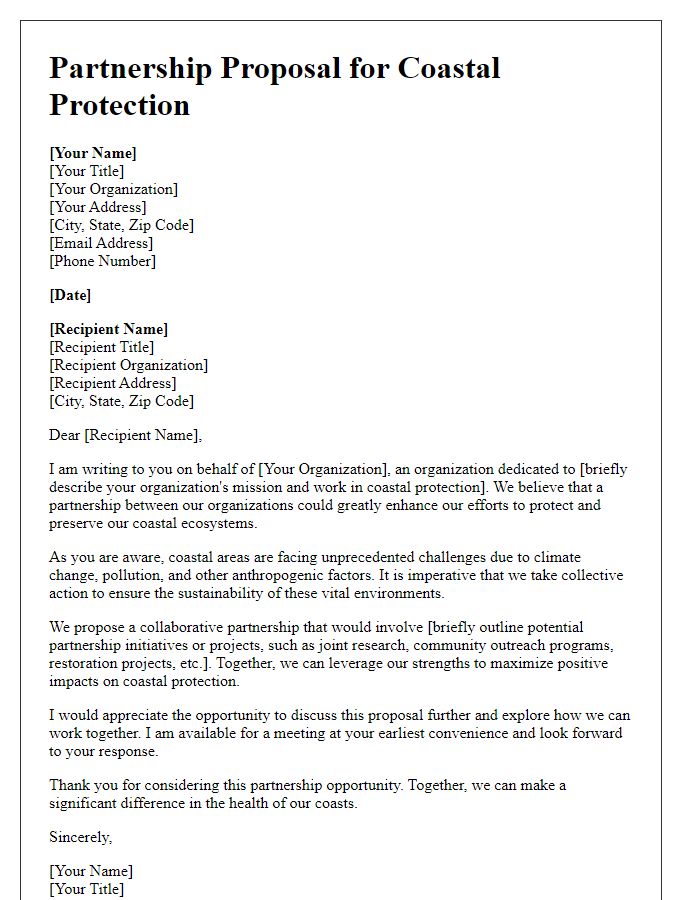 Letter template of partnership proposal for coastal protection