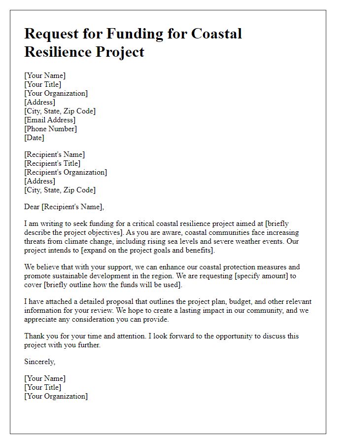 Letter template of request for funding coastal resilience projects