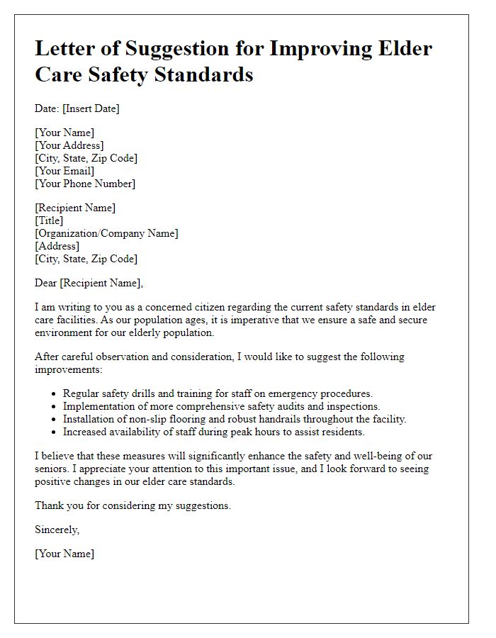 Letter template of suggestion for improving elder care safety standards