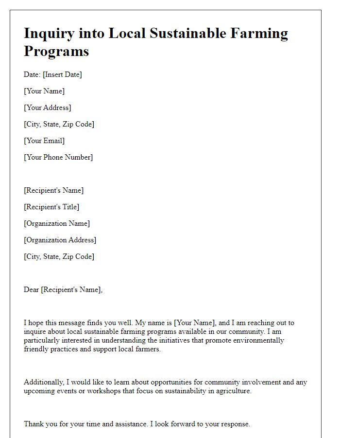 Letter template of inquiry into local sustainable farming programs.