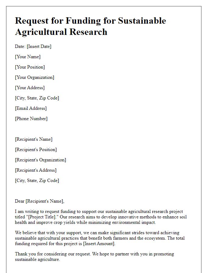 Letter template of request for funding for sustainable agricultural research.