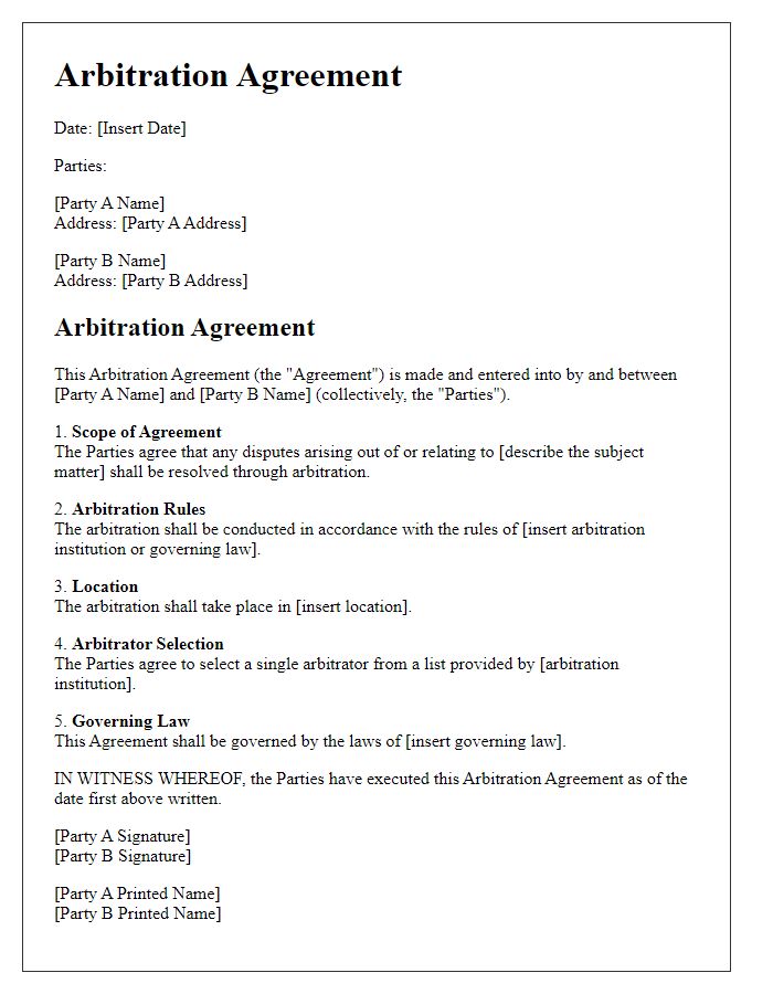 Letter template of arbitration agreement formats