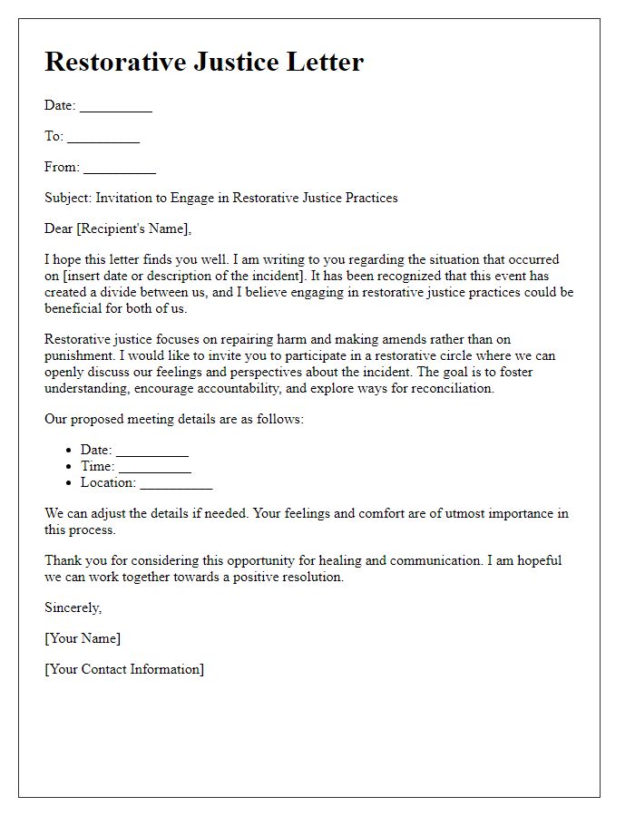 Letter template of restorative justice practices