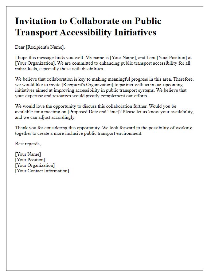 Letter template of collaboration invitation for public transport accessibility initiatives.