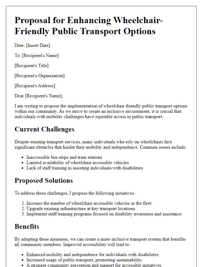 Letter template of proposal for wheelchair-friendly public transport options.