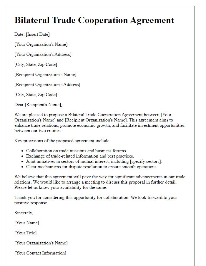 Letter template of Bilateral Trade Cooperation Agreement