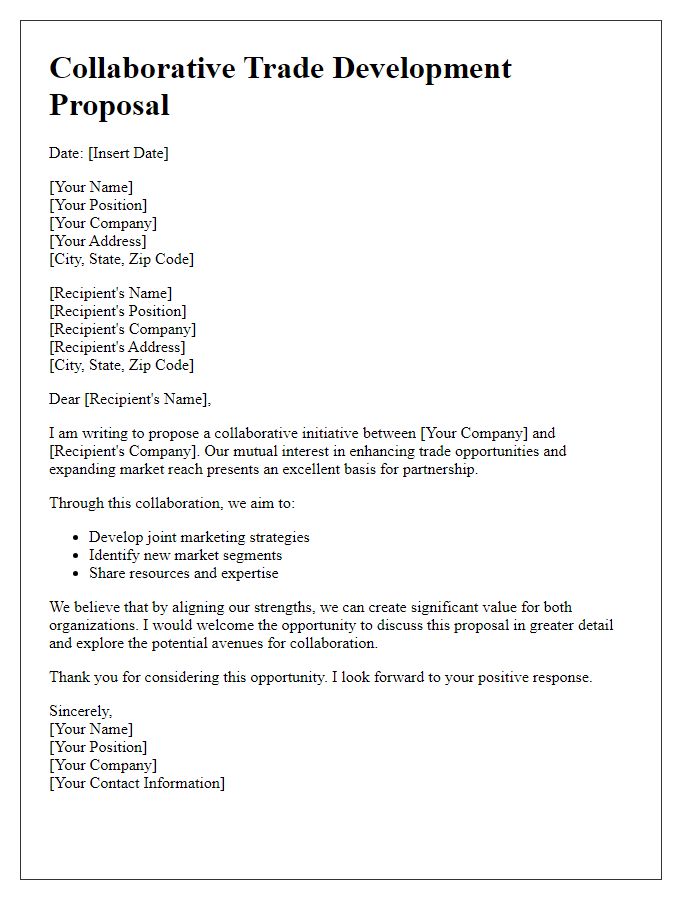 Letter template of Collaborative Trade Development Proposal