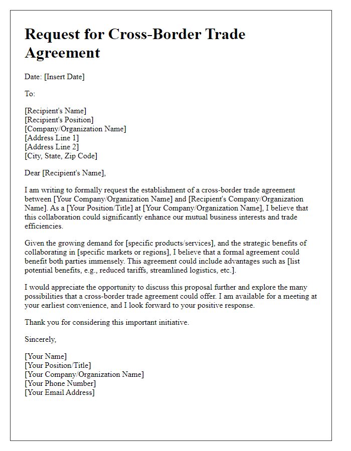 Letter template of Cross-Border Trade Agreement Request