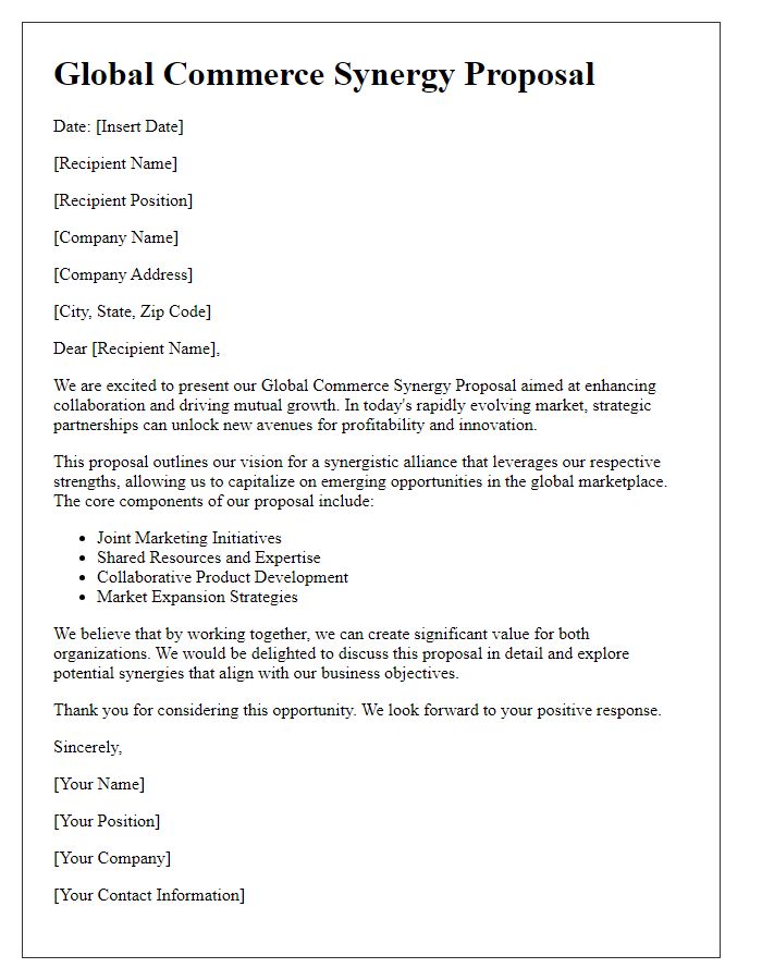 Letter template of Global Commerce Synergy Proposal