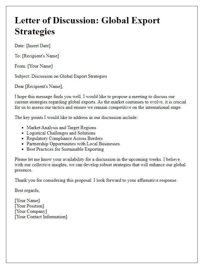 Letter template of Global Export Strategies Discussion