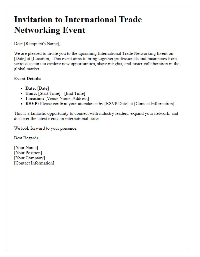 Letter template of International Trade Networking Invitation