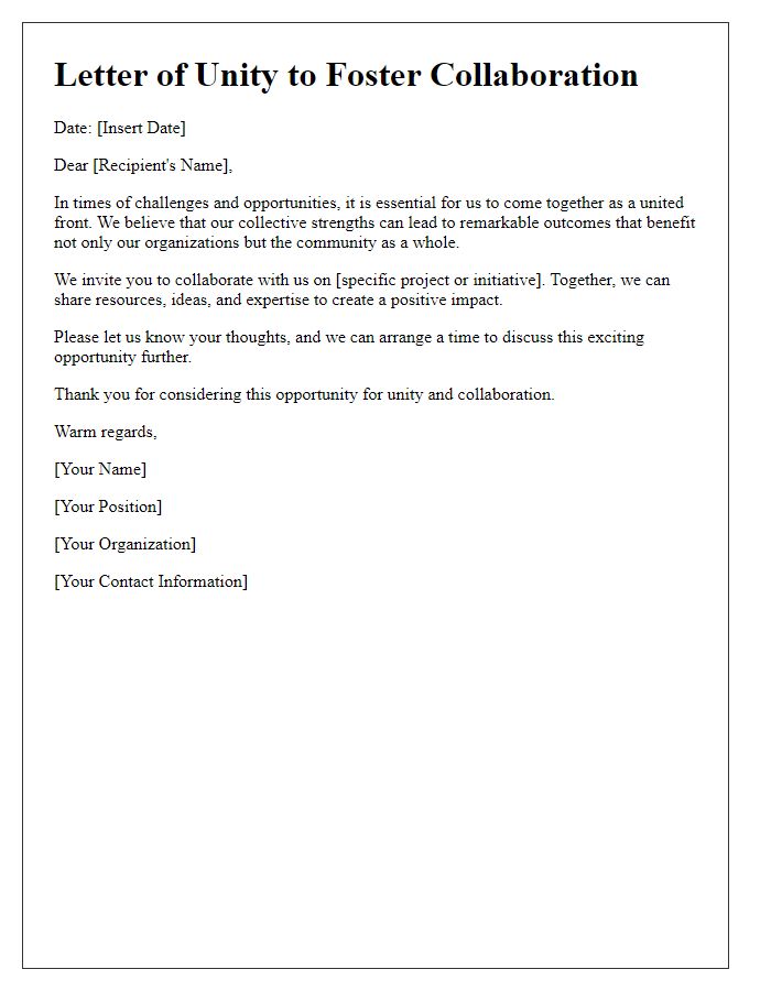 Letter template of unity to foster collaboration