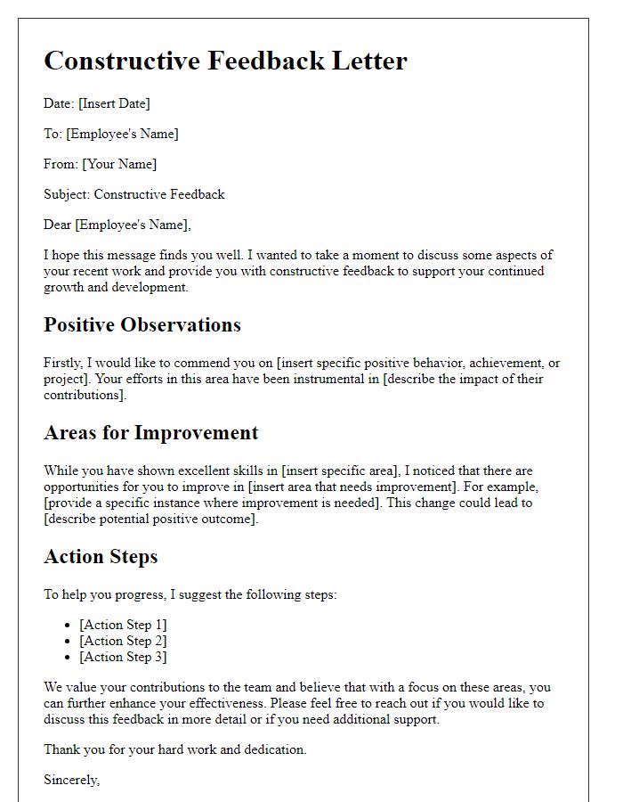 Letter template of constructive feedback for employees