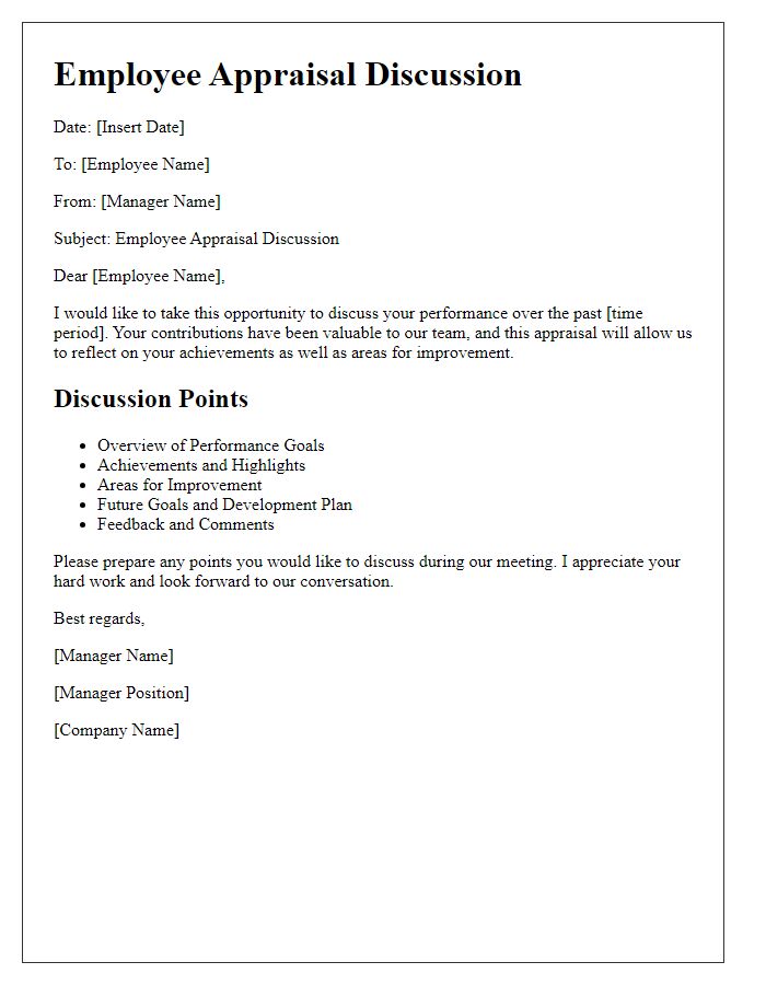 Letter template of employee appraisal discussion