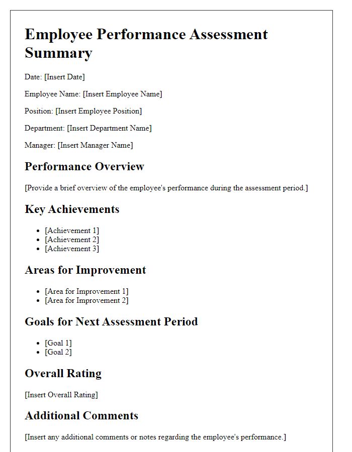 Letter template of employee performance assessment summary