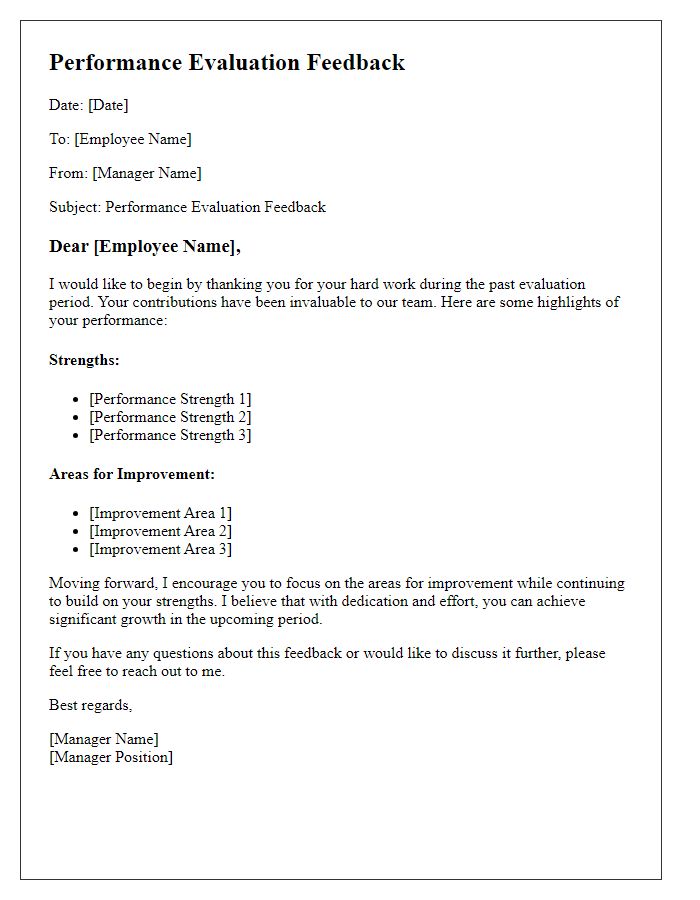 Letter template of employee performance evaluation feedback